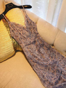 Elegant Hong Kong Style Strap Dress Summer New Trend Soft Purple Lace Floral Womens Dress V-neck High Waist A-line Midi Skirt