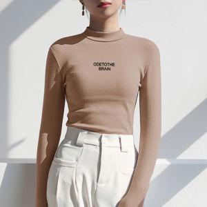 เสื้อเชิ้ตคอตั้งทรงสลิมฟิตสำหรับผู้หญิง 2025 เสื้อสเวตเตอร์หนาสองด้านเดอร์โมลิน เสื้อชั้นในแบบสวมหัว ทรงสลิมฟิต เสื้อผ้าทำงานสไตล์เกาหลี