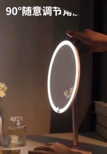 ✳️TSG65✳️ LED Mini Smart Touch Mirror with Lights Makeup Arched Mirror with Smart Touch Control3 Color Modes LED Smart Mirror Dimmable Light Desktop Mirror Dressing Table Mirror Makeup LED Mirror Smart Mirror with LED Round Mirror LED light