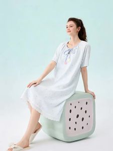 BE | Đầm Ngủ Bông Cotton Có Đệm Mặc Được Ngoài Nhà