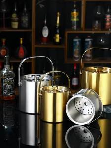 Thùng Đá Hai Lớp Bằng Thép Không Gỉ Màu Bạc/vàng Thân Thiện Với Môi Trường Có Tay Cầm Tiện Lợi Dùng Cho Quán Karaoke Bar Rượu Whisky Bia