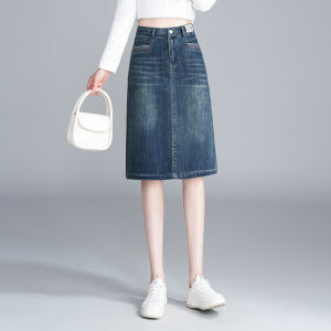 สูง เอว ทรงเอ พรางหุ่น ความยาวปานกลาง เดนิม กระโปรง สไตล์เกาหลี ฤดูใบไม้ผลิ ฤดูใบไม้ร่วง ผู้หญิง แฟชั่นรุ่นใหม่ Back Slit Half Body กระโปรง S