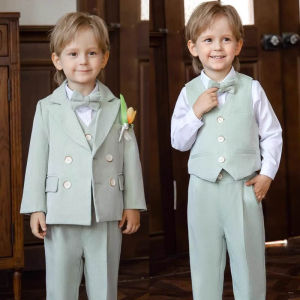 Children 1Year 5Pieces/Set Jacket Vest Pants Bowtie Flower Photograph Suit Boys Wedding Birthday Costume Kids Tuxedo Dress