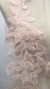 1pair Soft Pink Flower Embroidery Flower Patch Rice Bead Flower sequin Patches bridal lace wedding lace sewing applique