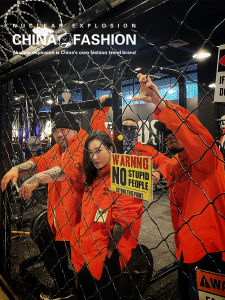 ชุดนักโทษสไตล์อเมริกันสีส้มรุ่น ที่ 2 แฟชั่น ระเบิดนิวเคลียร์เสื้อเชิ้ตผ้าฝ้าย แท้ชุดทำงาน ไซส์ใหญ่ ทรงหลวมลำลอง เสื้อเชิ้ต แขนยาว