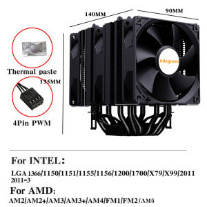CPU Air Cooler 4PIN PWM 6 Heat Pipe PC Processor Radiator for LGA1700 1200 1150 1151 1155 1156 2011 X99 AMD AM4 AM5 Ventilador
