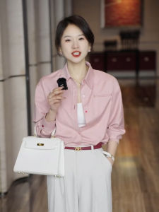 Elegant Pink Long Sleeve Womens Shirt Commute Professional Versatile Shirt Autumn 2025 New Style Fashionable Personality