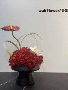 New Chinese Style Ceramic Flower Art Red Flower Arrangement Hotel Restaurant Homestay Dining Table Tea Table Soft Decoration Flowers