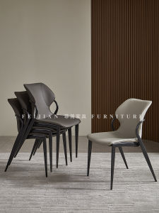 Modern Minimalist Italian Style Soft Back Leather Dining Chair Stackable Home Use Restaurant Bench Adult Non-Rotatable Seat