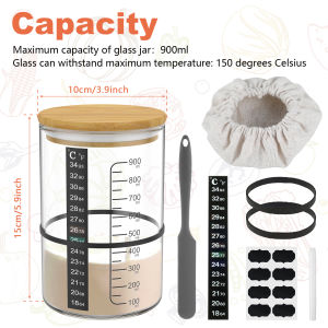1500/900ml Sourdough Starter Jar Set Clear Glass Heat Resistant Sourdough Starter Container Baking Fermentation Jar Food Storage