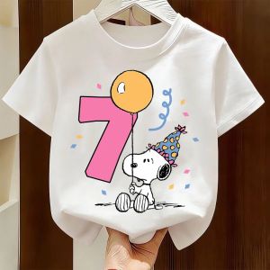 Bandai | Kawaii Snoopys Kids T-shirt Anime Digit 1-9 Tees Cotton Short Sleeve Summer Tops for Boys & Girls Children Birthday Gift