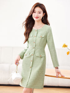 Elegant Long Sleeve Little Fragrance Style Dress Fashionable Ladylike High End Korean Version Polyester Material H Version Skirt