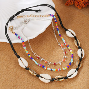 Bohemian Style Shell Wood Bead Bracelets for Men Adjustable Beach Vacation Theme Woven Leg Rings Fashionable Body Chains