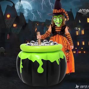 Halloween Inflatable Ice Bucket Witch Cauldron Drink Cooler Multi-Functional Candy Container Pool Party Birthday Decor