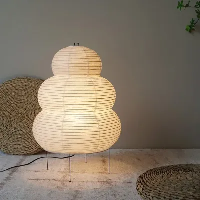 Japanese Design Akari Noguchi Yong Table Lamp White Rice Paper Decorative Desk Lights for Bedroom Living/Dining Room Study Loft