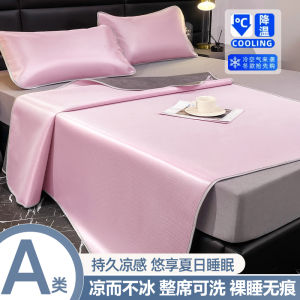 Ice Silk Folding Cooling Mat Three-Piece Set Bed Canopy Washable Air Conditioned Soft Mat for Home Use Mattress Cover Summer