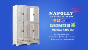 Lemari Pakaian Plastik NAPOLLY 4 PINTU SUPER JUMBO BESAR GANTUNG KACA CERMIN KUNCI BAGUS KOKOH MIDICAB 4408 DC ION PUMA