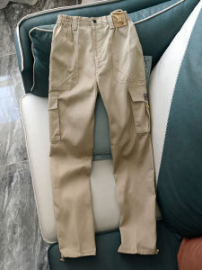 กางเกงขายาวทรงตรงผ้าฝ้ายผสมโพลีเอสเตอร์สำหรับฤดูร้อนปี 2024 กางเกงขายาวทรงตรงลำลองสำหรับวัยรุ่น ทรงหลวม ดีไซน์ขากว้าง ทรงเข้ารูป กระดุมด้านหน้า