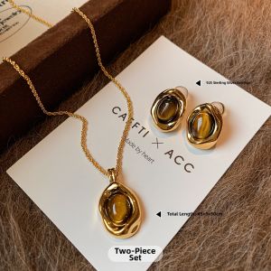 CAFFTI | Tiger Eye Stone Vintage 925 Silver Ear Jewelry