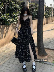 ชุดเดรสยาวแขนกุดคอวี กระโปรงทรงเอ ทรงเข้ารูป แขนกุด ผ่าหน้า ชุดทำงานฤดูใบไม้ร่วง ชุดเดรสแขนกุด สำหรับผู้หญิง