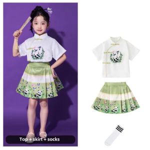 Womens Clothing Childrens Cheerleading Costume Chinese Style Panda Han Dynasty Horse-Face Skirt Graduation Chorus Performance Wear