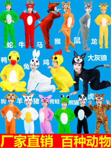 Childrens Performance Clothes Zodiac Animal Outfits Rat Chicken Rabbit Duck Sheep Pig Frog Dog Cotton Traditional Chinese Costume