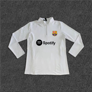 ชุดฝึกซ้อมฟุตบอลบาร์เซโลนา ผ้าขนแกะ 2 ชิ้น ฤดูใบไม้ร่วง/ฤดูหนาว ออกกำลังกายกลางแจ้ง วิ่ง ชุดกีฬา แขนยาว กระดุมครึ่งตัว