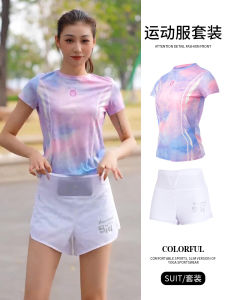 Womens Sportswear Set Summer New Breathable Short Sleeve Shorts Quick Dry Running Training Fitness Yoga Two Piece Suit