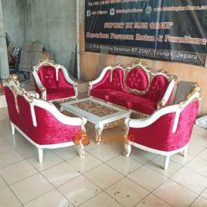 SOFA TAMU ROMAWI JAMBU KAYU JATI FINISHING MEWAH KURSI MEJA KOPI DEKORASI RUANG INTERIOR MURAH TATANING FURNITURES JEPARA