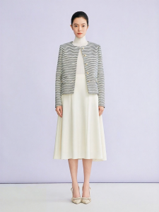 YINER | Spring New Contrast Stripe Shimmer H-Shape Short Round Neck Jacket