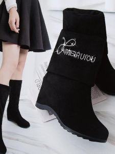 ทันสมัย ผ้าขนแกะ เรียงรายพับได้ ถุงเท้าถึงกลางน่อง รองเท้าส้นสูง ผู้หญิง รองเท้าบูท ประดับเพชร ฤดูใบไม้ร่วง ฤดูหนาว สินค้าใหม่ ยืดได้ Boot/Sock Boot