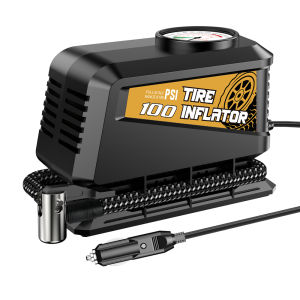 Carsun 12V Portable Tire Inflator Plug-and-Play Air Compressor with Mechanical Gauge for Cars Motorcycles Balls 100PSI