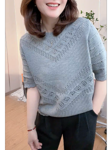 QINGNAER | Flattering Casual T Shirt Sweater Knit Hollowed Out Crochet