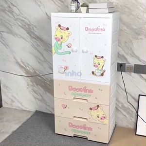 【𝗨𝗽𝗴𝗿𝗮𝗱𝗲𝗱】INHO L56/60cm Cartoon Theme Design Childrens Kids Wardrobe Drawers Clothes With Hanging