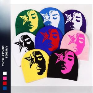 Star hot selling womens patterned mens and womens jacquard knitted hats European and American popular personalized trend outdoor sports cold proof hats