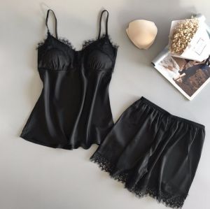 Casual V-Neck Womens 2 Piece Nightwear Shorts Set Sleepwear Polyester Long Sleeve Mid-Length Dress Summer Home Clothes