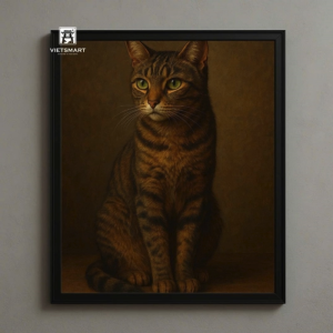 Tranh Nghệ thuật "Một Chú Mèo Trầm Tư" VIETSMART ART - Sơn dầu 60 x 70cm