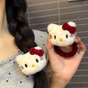 Cute Kt Kitty Cat Plush Hair Ties Womens Autumn Winter Large Polka Dot Hair Bands Cartoon Hair Accessories Korean Style Fresh out