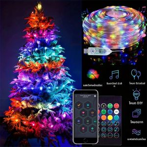 สมาร์ทไฟ LED Fairy RGB สายไฟ String App รีโมทคอนโทรล USB ขับเคลื่อนเพลงซิงค์สําหรับงานแต่งงานปาร์ตี้กลางแจ้งตกแต่งบ้าน