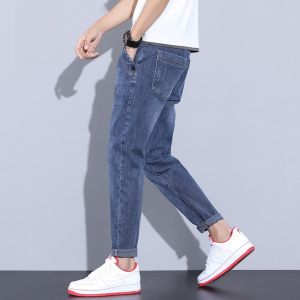 ROMON | กางเกงยีนส์ทรงหลวมขาตรงสำหรับผู้ชาย ทรงหลวม กางเกงขายาวทรงบาง ทรงลำลอง ทรงเก๋ไก๋สำหรับเยาวชน กางเกงขายาวทรงเก้าส่วน