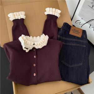 เสื้อสเวตเตอร์ถักทรงเข้ารูปสไตล์เกาหลี 2 ชั้น ลายขอบ สำหรับผู้หญิง ฤดูใบไม้ร่วง/ฤดูหนาว เสื้อคาร์ดิแกนถักเปิดไหล่