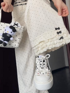 PAIBOLI | กางเกงกีฬาลำลองลายจุดสีขาวสำหรับผู้หญิง ทรงหลวมสบายๆ ฤดูร้อนปี 2025 กางเกงขายาวทรงตรงเอวสูง ทรงหลวมสบายๆ