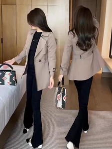 Spring Autumn Womens Jacket 2025 New Style Slim Fit Midi Length Fashionable Korean Version Windbreaker Waist Cinching Slimming