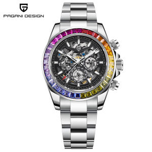 2023 New PAGANI DESIGN High-end Fashion Rainbow Bezel Men Mechanical Watches Stainless Steel Hollow Out Automatic Watch for Men