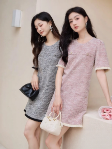 XIANGYING | Fem French Elegance New Autumn Lace-up Crew Neck Mini-fit Sleeveless A-line Dress