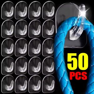 50ชิ้นตะขอติดประตูโปร่งใสขนาดเล็กราวแขวนติดผนังผ้าเช็ดตัวตะขอกุญแจอเนกประสงค์ราวแขวนเก็บของวางของติดแน่น