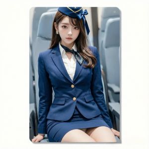 CIFbuy | Vintage Blue Uniform Stewardess Tin Sign - Pretty Asian Air Hostess Retro Metal Poster - Flight Attendant Wall Decor Gift