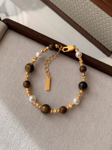 CAFFTI | Natural Tigereye Pearl Luxury Womens Bracelet