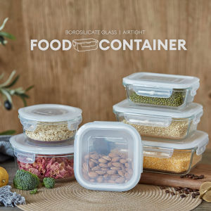 Borosilicate Glass Food Container Fresh Keeper Meal Prep Bowl Airtight Locking Lid Lunch Box Left Over Storage