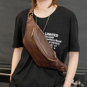 Retro Mens Waist Bag Casual Outdoor Small Chest Bag Hardened Soft Surface Zipper Closure Street Style Dumpling Shape Polyester Lining